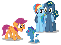 Size: 1920x1410 | Tagged: safe, artist:aleximusprime, rainbow dash, scootaloo, oc, oc:storm streak, oc:thunderhead, pony, flurry heart's story, g4, baby, baby pony, babysitting, canon x oc, colt, cute, diaper, excited, father and child, father and son, female, foal, foalsitter, hug, male, mother and child, mother and father, mother and son, offspring, older, older scootaloo, parent:oc:thunderhead, parent:rainbow dash, parents:canon x oc, preggo dash, pregnant, shipping, simple background, straight, teenage scootaloo, transparent background, winghug