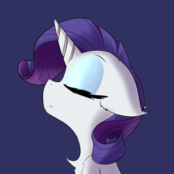 Size: 2362x2362 | Tagged: safe, artist:jubyskylines, rarity, pony, unicorn, g4, blue background, bust, chest fluff, eyes closed, eyeshadow, female, floppy ears, high res, makeup, mare, simple background, solo