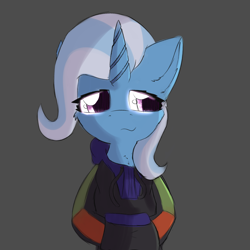 Size: 2362x2362 | Tagged: safe, artist:jubyskylines, trixie, pony, unicorn, g4, clothes, ear fluff, female, gray background, high res, hoodie, mare, simple background, solo, taco bell