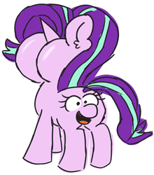 Size: 783x889 | Tagged: safe, artist:threetwotwo32232, starlight glimmer, pony, unicorn, body part swap, butt, buttface, cursed image, female, glimmer glutes, mare, not salmon, plot, simple background, smiling, wat, what has magic done, white background