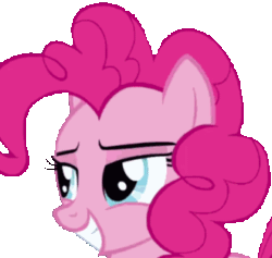 Size: 330x313 | Tagged: safe, edit, edited screencap, editor:damaged, screencap, pinkie pie, earth pony, pony, g4, the mane attraction, animated, discord (program), eyebrow wiggle, female, gif, grin, loop, mare, simple background, smiling, solo, transparent background