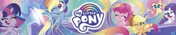 Size: 1500x300 | Tagged: safe, applejack, fluttershy, pinkie pie, rainbow dash, rarity, twilight sparkle, alicorn, earth pony, pegasus, pony, unicorn, g4.5, my little pony: pony life, banner, eyes closed, female, mane six, mare, my little pony logo, smiling, twilight sparkle (alicorn)