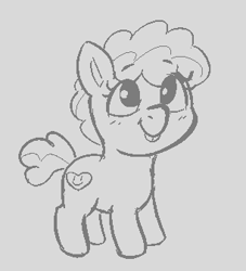 Size: 306x337 | Tagged: safe, artist:heretichesh, oc, oc only, earth pony, pony, blushing, bucktooth, female, filly, monochrome, smiling, solo