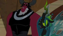 Size: 1920x1080 | Tagged: safe, screencap, lord tirek, queen chrysalis, centaur, changeling, changeling queen, g4, the ending of the end, duo, female, male, shocked, ultimate chrysalis