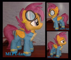 Size: 2300x1920 | Tagged: safe, artist:calusariac, scootaloo, pegasus, pony, g4, clothes, goggles, irl, multiple views, older, photo, plushie, solo, spread wings, uniform, wings, wonderbolt scootaloo, wonderbolts uniform