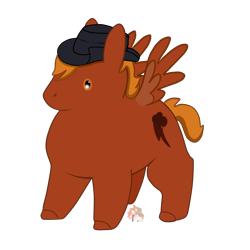 Size: 2400x2400 | Tagged: safe, artist:firehearttheinferno, oc, oc only, oc:calamity, pegasus, pony, fallout equestria, chibi, chimken numget, chonk, chubby, cowboy hat, cute, dashite, fallout, hat, high res, orange eyes, potato pony, simple background, solo, transparent background, watermark, wings