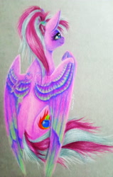 Size: 2988x4703 | Tagged: safe, artist:cahandariella, oc, oc only, pegasus, pony, colored pencil drawing, female, mare, solo, traditional art