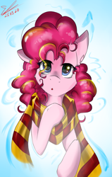 Size: 1029x1620 | Tagged: safe, artist:yuris, pinkie pie, pony, g4, clothes, gryffindor, gryffindor scarf, harry potter (series), scarf, solo