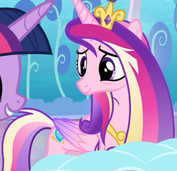 Size: 1750x1687 | Tagged: safe, screencap, princess cadance, twilight sparkle, alicorn, pony, g4, the crystalling, folded wings, messy mane, messy tail, solo focus, twilight sparkle (alicorn), wings
