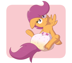 Size: 1465x1280 | Tagged: safe, artist:zalakir, scootaloo, pegasus, pony, g4, crinkleloo, diaper, diaper fetish, diaper usage, female, fetish, floppy ears, looking at you, mare, non-baby in diaper, pissing, poofy diaper, scootaloo is not amused, sitting, soaked diaper, solo, spread legs, spread wings, spreading, unamused, urine, used diaper, using diaper, wet diaper, wetting, wetting diaper, wings, young