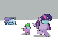 Size: 1200x900 | Tagged: safe, artist:mew-me, spike, trixie, twilight sparkle, alicorn, dragon, pony, unicorn, g4, among us, clothes, hat, imminent murder, impostor, inconvenient trixie, trixie's hat, twilight sparkle (alicorn), vent, winged spike, wings