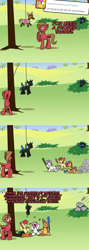 Size: 1076x3006 | Tagged: safe, artist:ladyanidraws, apple bloom, scootaloo, sweetie belle, oc, oc:pun, changeling, earth pony, pegasus, pony, unicorn, ask pun, g4, ask, baseball bat, comic, cutie mark crusaders, female, filly, piñata