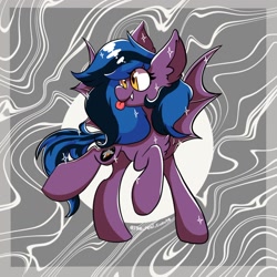 Size: 1536x1535 | Tagged: safe, artist:cupute, oc, oc:stormy night, bat pony, pony, :p, bat pony oc, bat wings, big ears, female, happy, mare, tongue out, trotting, wings