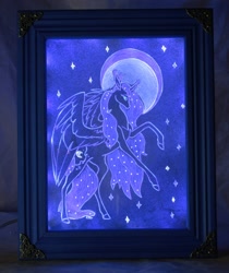 Size: 1516x1808 | Tagged: safe, artist:ashenonedreamer, artist:dementra369, princess luna, alicorn, pony, g4, bipedal, ear fluff, ethereal mane, female, for sale, mare, moon, night, raised hoof, solo, starry mane, stars