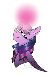 Size: 1100x1600 | Tagged: safe, artist:chu-and-sparky-127, twilight sparkle, alicorn, pony, g4, bust, female, glowing horn, horn, mare, signature, simple background, smiling, solo, transparent background, twilight sparkle (alicorn)