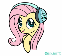 Size: 1280x1150 | Tagged: safe, artist:redpalette, fluttershy, pony, g4, bust, cute, female, headphones, looking at you, mare, open mouth, portrait, shyabetes, simple background, smiling, solo, three quarter view, white background