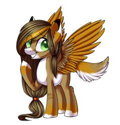 Size: 1434x1500 | Tagged: safe, artist:helemaranth, oc, oc only, pegasus, pony, colored hooves, commission, grin, pegasus oc, raised hoof, simple background, smiling, solo, transparent background, wings, ych result