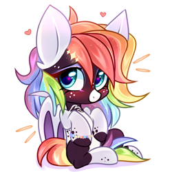 Size: 3000x3000 | Tagged: safe, artist:pesty_skillengton, oc, oc only, bat pony, pony, bat pony oc, bat wings, chibi, cute, female, heart, heart eyes, high res, mare, multicolored hair, rainbow hair, solo, wingding eyes, wings