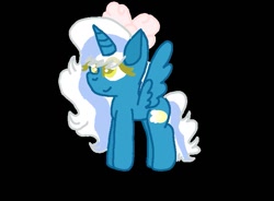 Size: 709x522 | Tagged: safe, artist:officialalexmlp19, oc, oc only, oc:fleurbelle, alicorn, pony, alicorn oc, bow, chibi, female, hair bow, horn, mare, smiling, solo, wings, yellow eyes