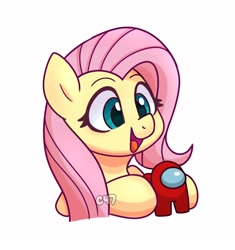 Size: 2949x3136 | Tagged: safe, artist:handgunboi, fluttershy, pegasus, pony, g4, amogus, among us, crewmate (among us), cute, female, happy, high res, mare, meme, open mouth, shyabetes, simple background, solo, white background