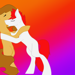 Size: 2000x2000 | Tagged: safe, artist:toptian, oc, oc only, earth pony, pony, abstract background, bipedal, earth pony oc, eyebrows, eyebrows visible through hair, eyes closed, gay, gradient background, high res, hug, licking, male, neck licking, stallion, standing, tongue out