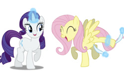Size: 657x421 | Tagged: safe, artist:dashiesparkle, artist:princessdestiny200i, fluttershy, rarity, pegasus, pony, unicorn, g4, belly tickling, duo, eyes closed, feather, female, fetish, glowing horn, hoof fetish, hoof tickling, horn, laughing, lesbian, levitation, magic, mare, open mouth, raised hoof, raised leg, shipping, show accurate, simple background, telekinesis, tickle torture, tickling, white background