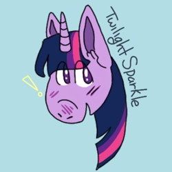 Size: 510x510 | Tagged: safe, alternate version, artist:van_goghing_to_draw, twilight sparkle, pony, unicorn, g4, blue background, bust, female, mare, open mouth, simple background, smiling, solo, unicorn twilight