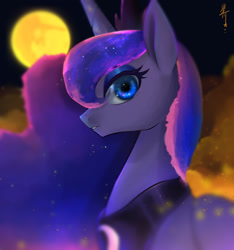 Size: 952x1015 | Tagged: safe, artist:hosikawa, princess luna, alicorn, pony, g4, bust, female, mare, mare in the moon, moon, night, profile, solo