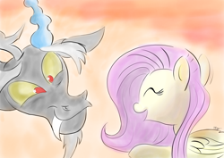 Size: 7016x4961 | Tagged: safe, artist:darkwe, discord, fluttershy, pony, g4, duo, female, male