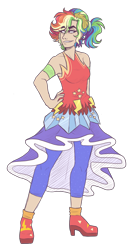 Size: 1900x3600 | Tagged: safe, artist:monnarcha, rainbow dash, human, g4, alternate hairstyle, armband, belt, boots, clothes, crystal gala, crystal gala dress, dress, ear piercing, earring, female, freckles, grin, high heel boots, humanized, jewelry, leggings, piercing, rainbow dash always dresses in style, shoes, simple background, skirt, smiling, solo, transparent background