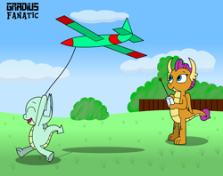 Size: 1772x1402 | Tagged: safe, artist:gradiusfanatic, smolder, oc, dragon, g4, dragoness, duo, female, male, plane