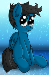 Size: 4390x6600 | Tagged: safe, artist:agkandphotomaker2000, oc, oc:pony video maker, pegasus, pony, drawing, looking at you, pegasus oc, simple background, sitting, style shift, wings