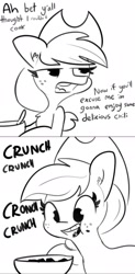 Size: 1461x2971 | Tagged: safe, artist:tjpones edits, edit, applejack, earth pony, pony, g4, applejack can't cook, applejack's hat, bowl, burnt, chili, cooking, cowboy hat, crunch, eating, female, hat, mare, silly, silly pony, solo, stetson, talking, this will end in diarrhea, this will end in food poisoning, this will end in the hospital, too dumb to live, who's a silly pony, y'all
