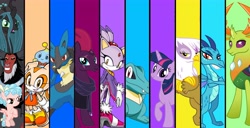 Size: 6000x3072 | Tagged: safe, artist:andoanimalia, artist:cencerberon, artist:cheezedoodle96, edit, cozy glow, gilda, lord tirek, princess ember, queen chrysalis, tempest shadow, thorax, twilight sparkle, changedling, changeling, lucario, totodile, g4, blaze the cat, cheese the chao, cream the rabbit, crossover, dragon ball, dragon ball super, king thorax, pokémon, sonic the hedgehog (series), tournament of power, universe survival arc