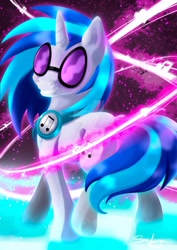 Size: 1280x1803 | Tagged: safe, artist:safizejaart, dj pon-3, vinyl scratch, pony, unicorn, g4, deviantart watermark, female, grin, looking at you, looking back, looking back at you, mare, obtrusive watermark, smiling, solo, watermark