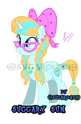 Size: 272x414 | Tagged: safe, artist:payshiechastityart, oc, oc only, pony, unicorn, base used, bow, glasses, hair bow, horn, simple background, solo, unicorn oc, watermark, white background