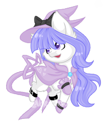 Size: 1080x1306 | Tagged: safe, artist:silentwolf-oficial, oc, oc only, earth pony, pony, bow, cape, clothes, cuffs (clothes), earth pony oc, hat, looking back, open mouth, raised hoof, simple background, smiling, solo, transparent background, witch hat