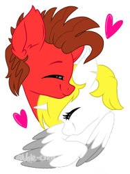 Size: 1080x1440 | Tagged: safe, artist:silentwolf-oficial, oc, oc only, earth pony, pony, bust, earth pony oc, eyes closed, heart, hug, oc x oc, shipping, simple background, transparent background, two toned wings, wings