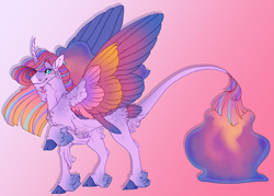 Size: 2507x1793 | Tagged: safe, artist:seffiron, oc, oc only, oc:midnight magic, alicorn, pony, cloven hooves, colored wings, curved horn, horn, leonine tail, magical lesbian spawn, male, multicolored wings, offspring, parent:princess luna, parent:twilight sparkle, parents:twiluna, solo, stallion, unshorn fetlocks, wings