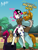 Size: 3456x4608 | Tagged: safe, artist:azulejo, applejack, marini, rockhoof, tempest shadow, earth pony, pony, unicorn, zebra, g4, season 10, spoiler:comic, butt, farasi, female, hug, jungle, male, plot, question mark, stallion, text, thinking