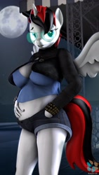 Size: 2160x3840 | Tagged: safe, artist:kasjer19, oc, oc only, oc:vani, alicorn, anthro, 3d, alicorn oc, big breasts, breasts, clothes, female, glasses, hand on belly, high res, horn, pregnant, shorts, solo, source filmmaker, wings