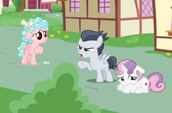 Size: 2500x1641 | Tagged: safe, artist:rapmlpandbttffan23, cozy glow, rumble, sweetie belle, pegasus, pony, unicorn, g4, colt, female, filly, male, ship:rumbelle, shipping, straight