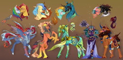 Size: 2300x1120 | Tagged: safe, artist:bunnari, autumn blaze, flash magnus, king sombra, lightning dust, princess skystar, queen chrysalis, rainbow dash, somnambula, oc, oc:fire coral, oc:mal augurio, oc:silver sparrow, oc:soñadora oscura, oc:wasp zap, pony, g4, my little pony: the movie, magical lesbian spawn, offspring, parent:autumn blaze, parent:flash magnus, parent:king sombra, parent:lightning dust, parent:princess skystar, parent:queen chrysalis, parent:rainbow dash, parent:somnambula, parents:dashmagnus