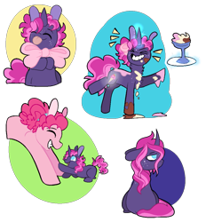 Size: 983x1060 | Tagged: safe, artist:greyestgray, pinkie pie, oc, oc:frosting sprinkles, pony, unicorn, g4, baby, baby pony, bow, depressed, female, filly, mother and child, mother and daughter, offspring, parent:pinkie pie, simple background, tongue out, transparent background