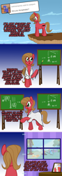 Size: 1076x3006 | Tagged: safe, artist:ladyanidraws, applejack, rainbow dash, oc, oc:pun, pony, ask pun, g4, ask, chalkboard, clothes, glasses, lab coat