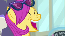 Size: 1280x720 | Tagged: safe, screencap, pursey pink, earth pony, pony, fake it 'til you make it, g4, female, laughing, mare