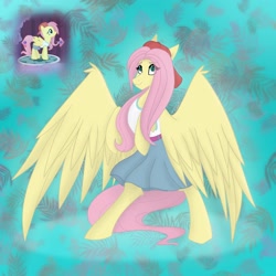 Size: 2048x2048 | Tagged: safe, artist:lunathemoongod, gameloft, fluttershy, pegasus, pony, g4, cap, clothes, hat, high res, skirt, solo, top