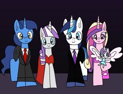 Size: 1280x985 | Tagged: safe, artist:platinumdrop, night light, princess cadance, princess flurry heart, shining armor, twilight velvet, g4, clothes, dress, request