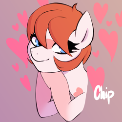 Size: 1200x1200 | Tagged: safe, artist:plaguemare, oc, oc only, oc:chip breeze, pony, heart, simple background, smiling, smug