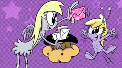 Size: 300x168 | Tagged: safe, artist:spongefox, derpy hooves, anthro, g4, crossover, female, mail, mother and child, mother and daughter, picture for breezies, stars, wander over yonder